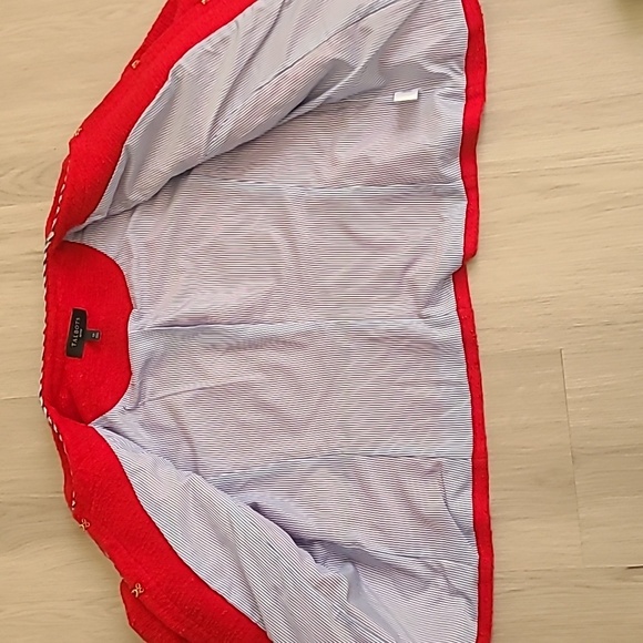 Talbots Tweed Jacket Tipped Red Blue Embroidered Trim 12 Petite preppy old money - Picture 6 of 8